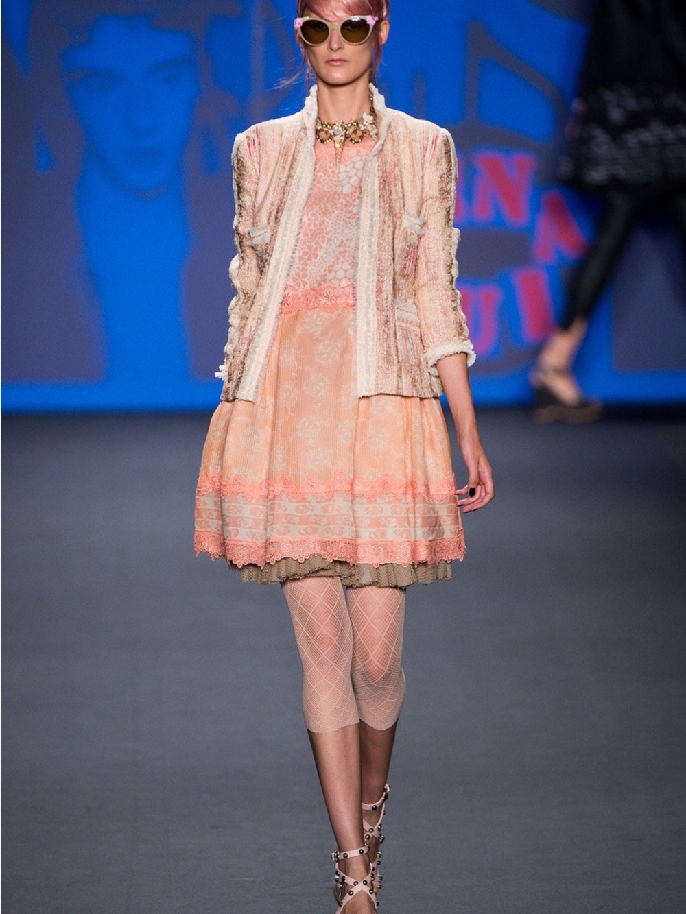 Anna Sui Collectible Runway Peach Coral Silk Lace Dress โ Size 0